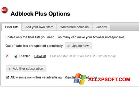 Снимка на екрана Adblock Plus за Windows XP