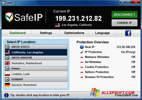 Снимка на екрана SafeIP за Windows XP