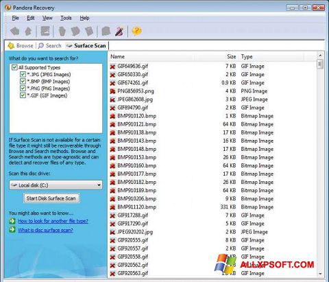 Снимка на екрана Pandora Recovery за Windows XP