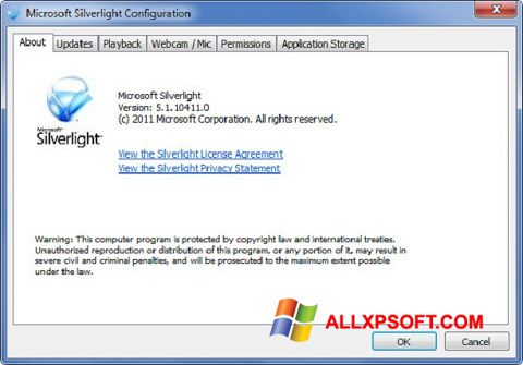 Снимка на екрана Microsoft Silverlight за Windows XP