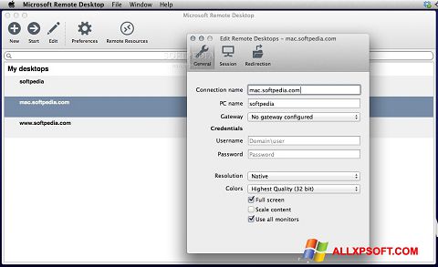 Снимка на екрана Microsoft Remote Desktop за Windows XP