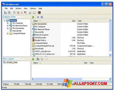 Снимка на екрана InfraRecorder за Windows XP