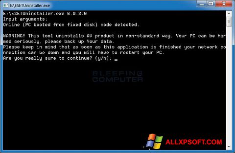 Снимка на екрана ESET Uninstaller за Windows XP