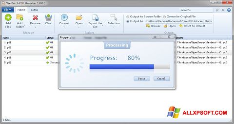 Снимка на екрана PDF Unlocker за Windows XP