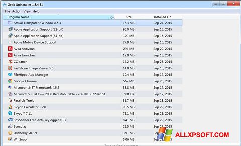 Снимка на екрана Geek Uninstaller за Windows XP