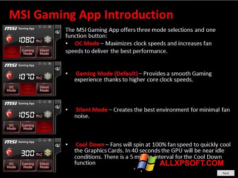 Снимка на екрана MSI Gaming App за Windows XP