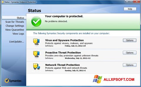 Снимка на екрана Symantec Endpoint Protection за Windows XP