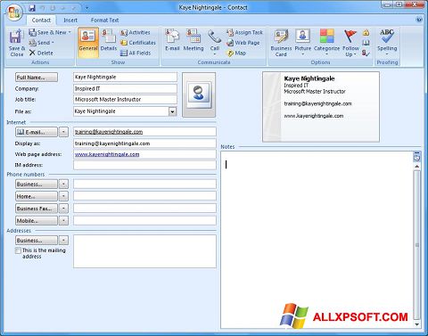 Снимка на екрана Microsoft Outlook за Windows XP