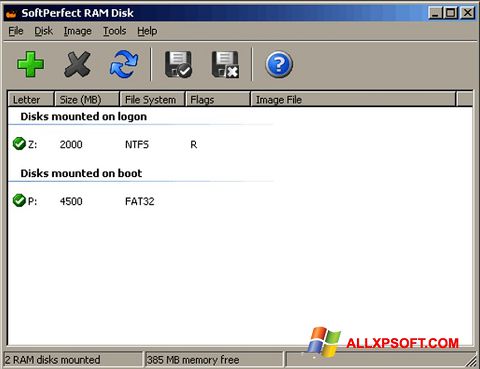 Снимка на екрана SoftPerfect RAM Disk за Windows XP
