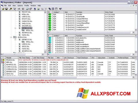 Снимка на екрана Dependency Walker за Windows XP