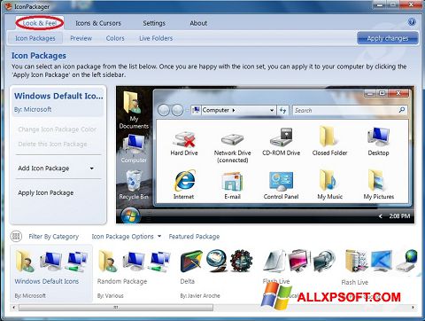 Снимка на екрана IconPackager за Windows XP