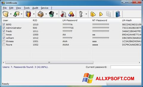 Снимка на екрана SAMInside за Windows XP