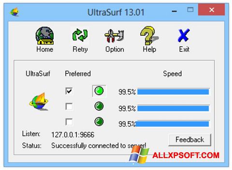 Снимка на екрана UltraSurf за Windows XP