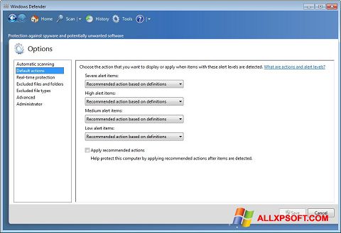 Снимка на екрана Windows Defender за Windows XP