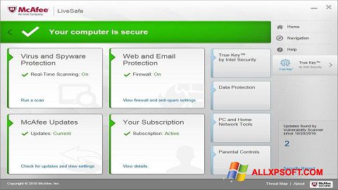 Снимка на екрана McAfee LiveSafe за Windows XP