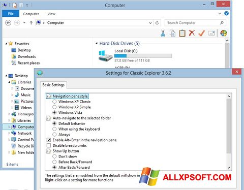 Снимка на екрана Classic Shell за Windows XP