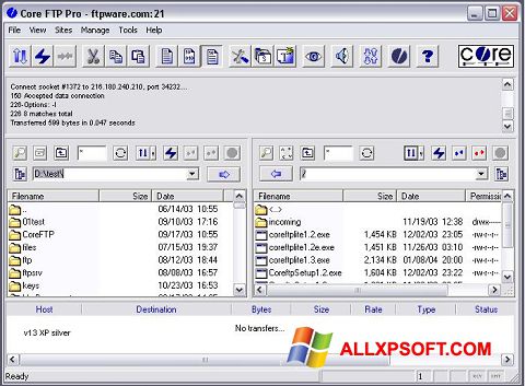 Снимка на екрана Core FTP за Windows XP