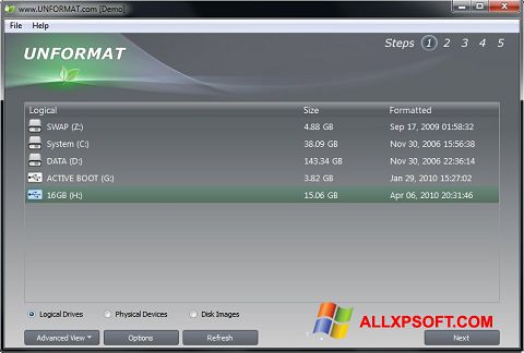Снимка на екрана UNFORMAT за Windows XP