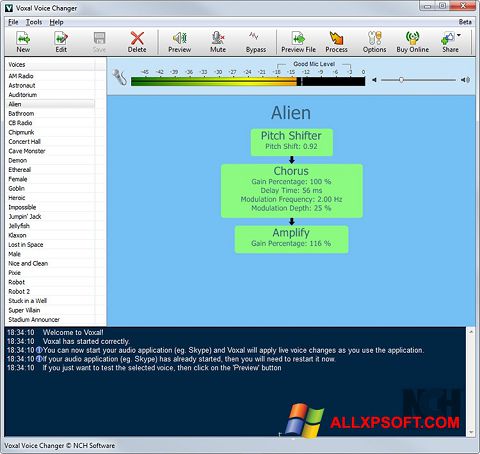 Снимка на екрана Voxal Voice Changer за Windows XP