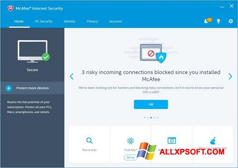 Снимка на екрана McAfee Internet Security за Windows XP