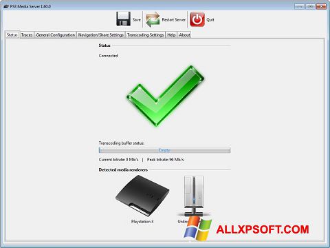Снимка на екрана PS3 Media Server за Windows XP