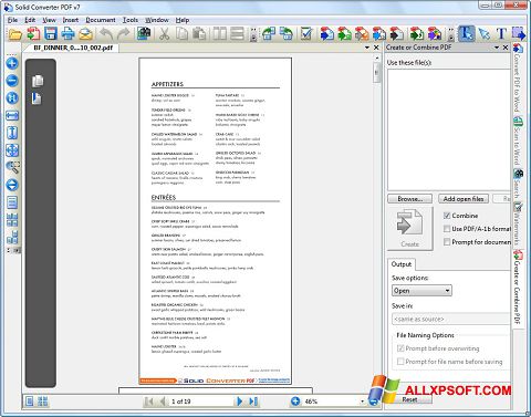 Снимка на екрана Solid Converter PDF за Windows XP