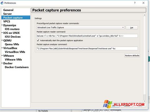 Снимка на екрана Wireshark за Windows XP
