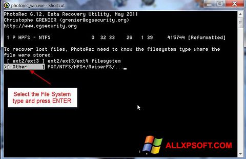 Снимка на екрана PhotoRec за Windows XP