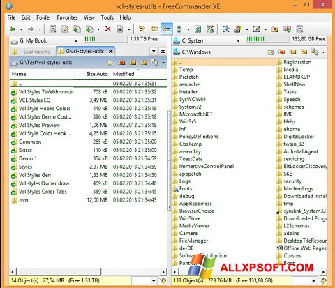 Снимка на екрана FreeCommander за Windows XP