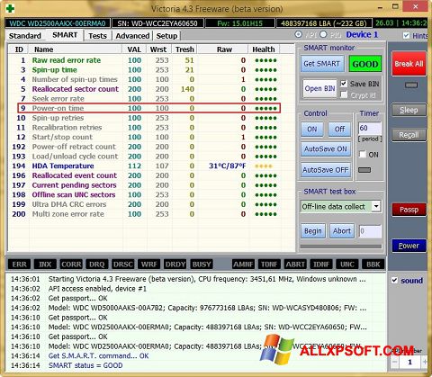 Снимка на екрана Victoria за Windows XP