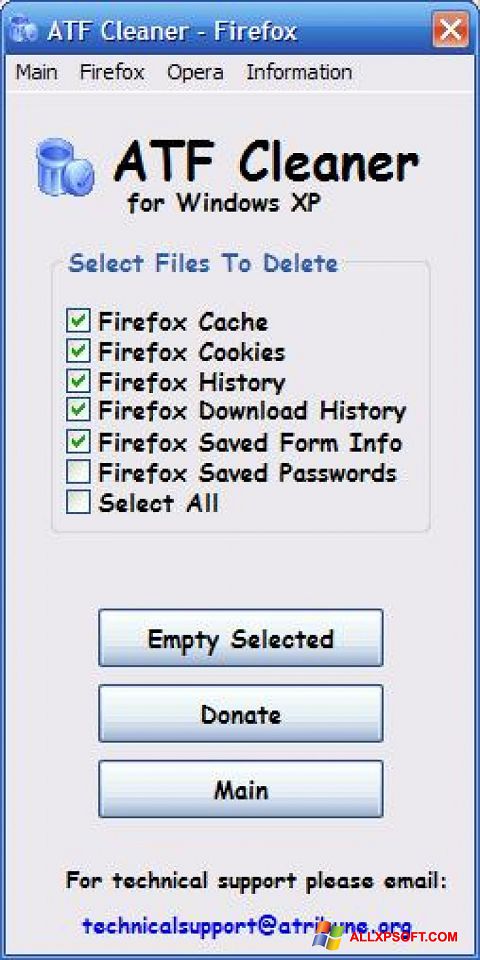Снимка на екрана ATF Cleaner за Windows XP