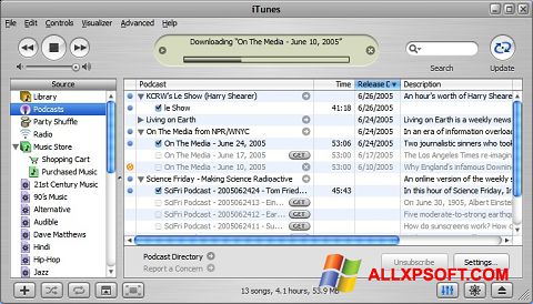 Снимка на екрана iTunes за Windows XP