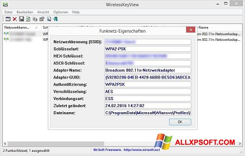 Снимка на екрана WirelessKeyView за Windows XP