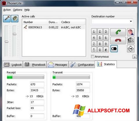 Снимка на екрана PhonerLite за Windows XP