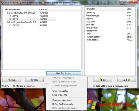 Снимка на екрана Zero Assumption Recovery за Windows XP