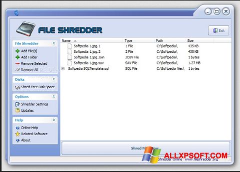 Снимка на екрана File Shredder за Windows XP