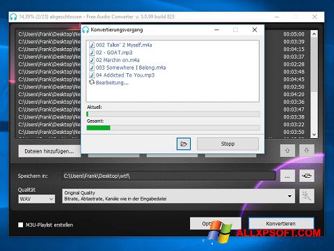 Снимка на екрана Free Audio Converter за Windows XP