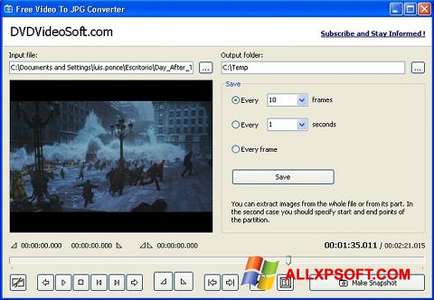 Снимка на екрана Free Video to JPG Converter за Windows XP