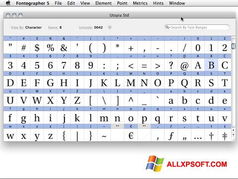 Снимка на екрана Fontographer за Windows XP