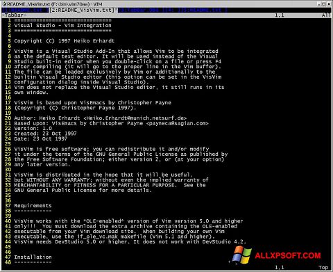 Снимка на екрана Vim за Windows XP