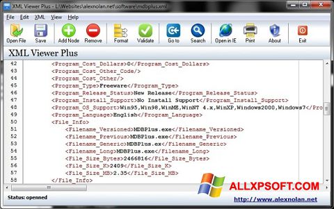 Снимка на екрана XML Viewer за Windows XP