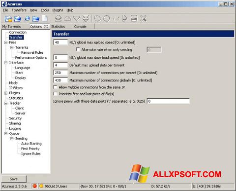 Снимка на екрана Vuze за Windows XP
