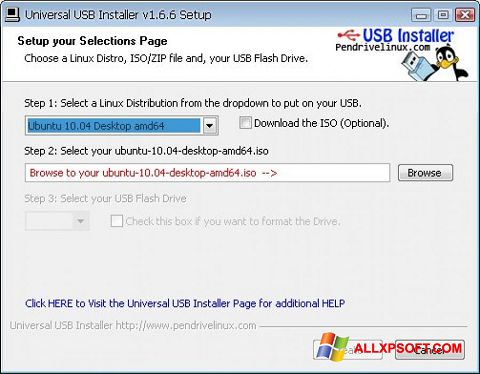 Снимка на екрана Universal USB Installer за Windows XP