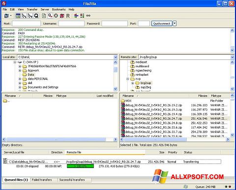 Снимка на екрана FileZilla Server за Windows XP