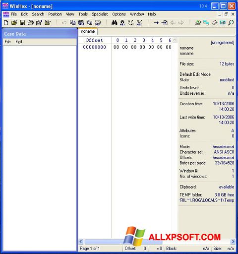 Снимка на екрана WinHex за Windows XP