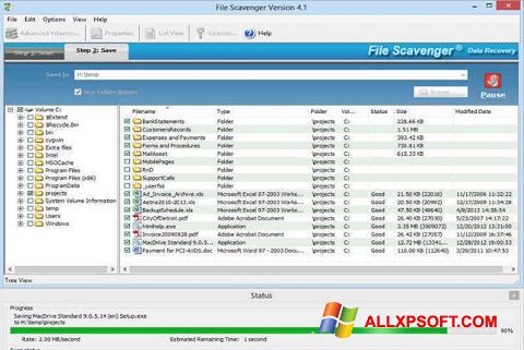 Снимка на екрана File Scavenger за Windows XP