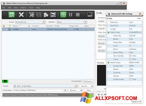 Снимка на екрана Xilisoft Video Converter за Windows XP
