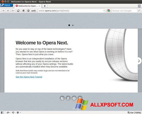 Снимка на екрана Opera Developer за Windows XP